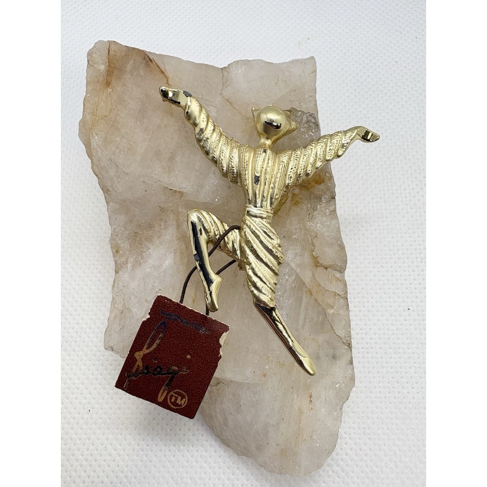 Vintage Biagi Figural Dancer Brooch Gold Tone Enamel Ballet Modernist Pin Retro